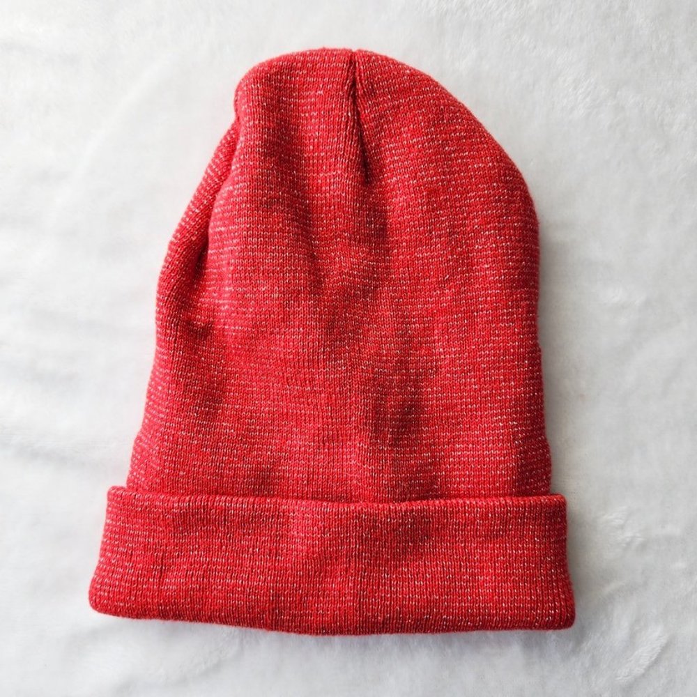 Red Metallic Wool Blend Hat Fleece Lined Beanie Cozy